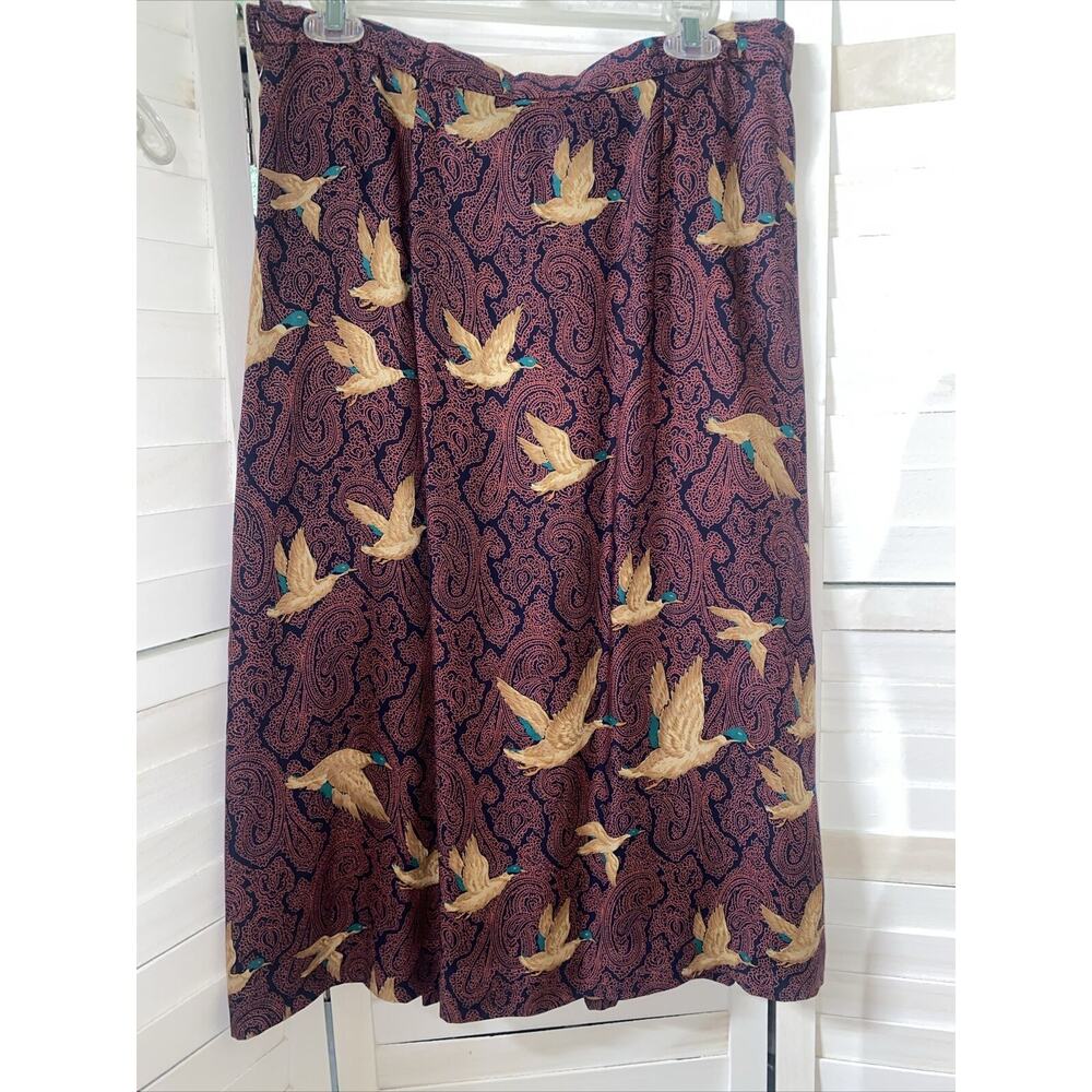Vintage 70s Country Suburbans Duck Print Midi Skirt Size 14 USA Union Made
